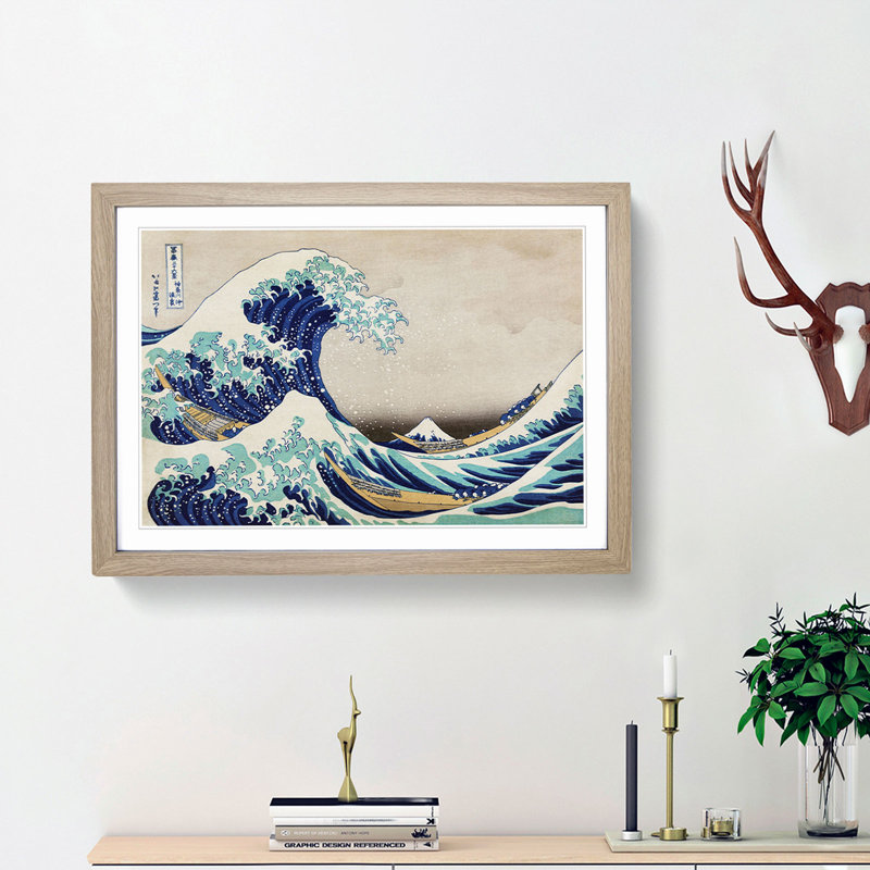 The Great Wave Off Kanagawa by Katsushika Hokusai - Picture Frame Painting Print on MDF, 36cm H x 48cm W x 2cm D, Oak Framed