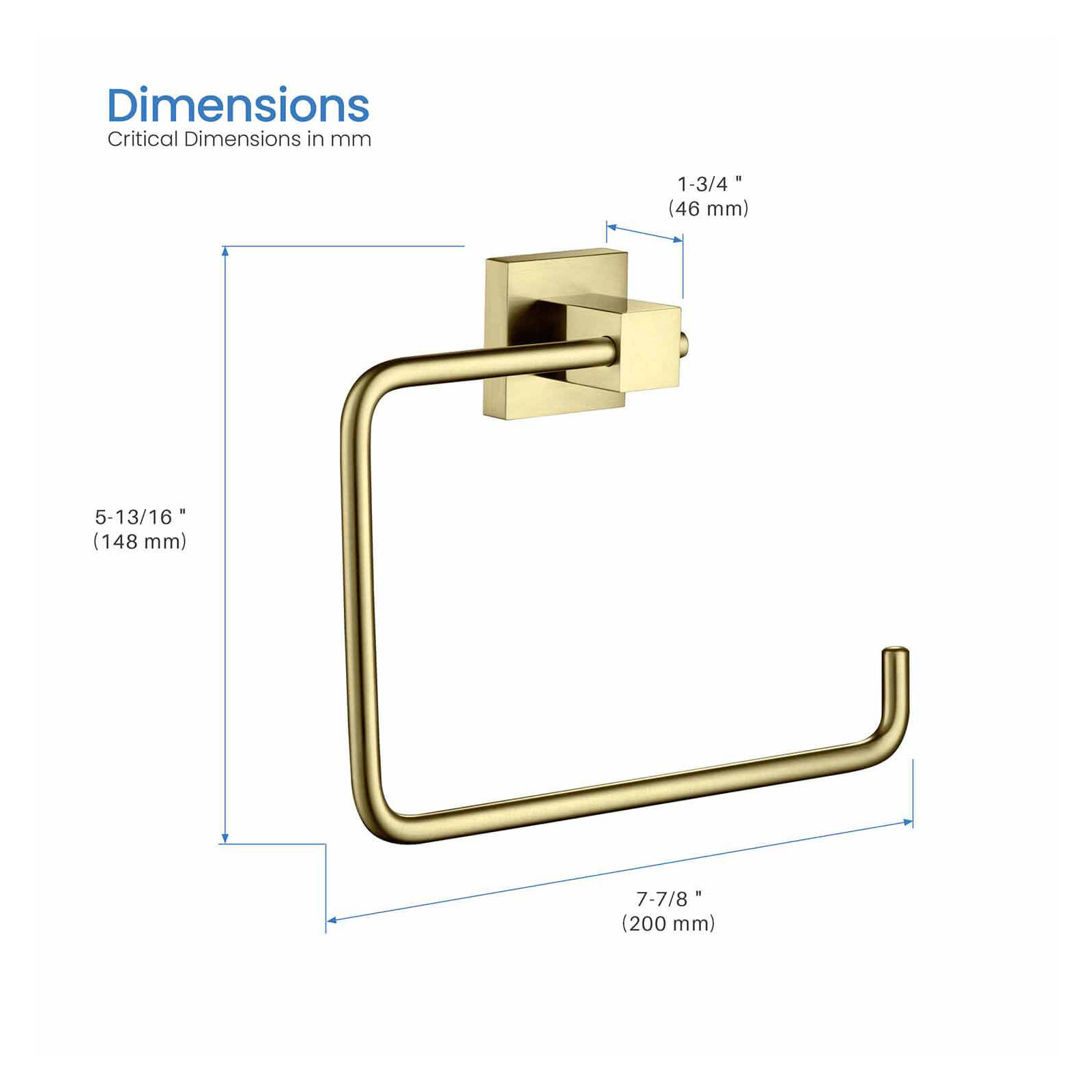 Cube Bathroom Towel Ring, Brushed Gold