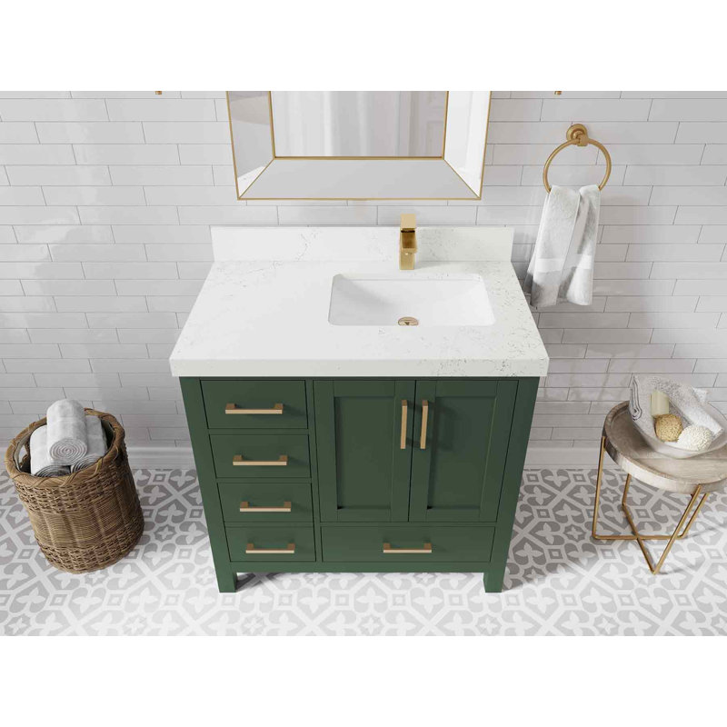 Malibu 36'' Single Bathroom Vanity with Top, Empira White Quartz