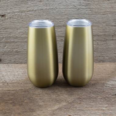 Cambridge Silversmiths 6 oz Set of 2 Insulated Brushed Gold Champagne Tumblers, Mulitcolored