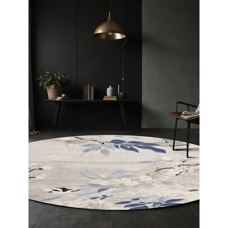 Tapis beige lavable à la machine, Rond 7 pi