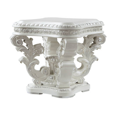 Pedestal Carved Molding End Table in White