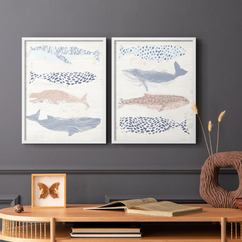 Imprimé encadré à motif de baleine à motif I-Premium - prêt à être accroché - aucun clou requis - aucun clou requis, Blanc