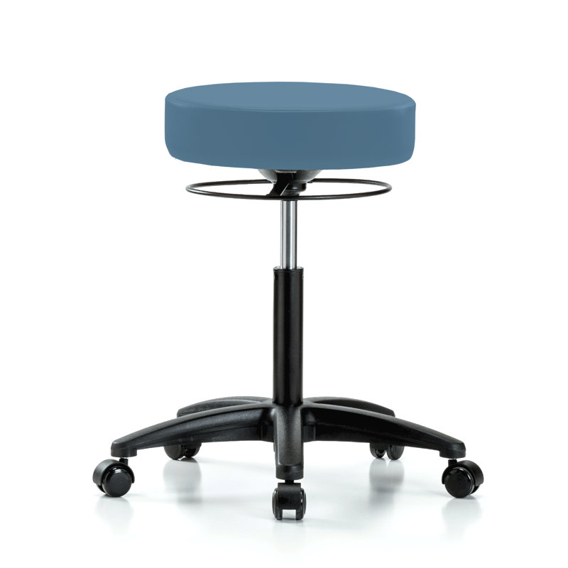 Tabouret réglable en hauteur PERCH Stella | Hauteur du banc moyen: 21 à 28,5 po, Vinyl bleu colonial, Noir