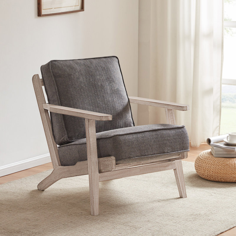 Dez 28.35" W Linen Armchair Upholstered, Natural/Dark Gray