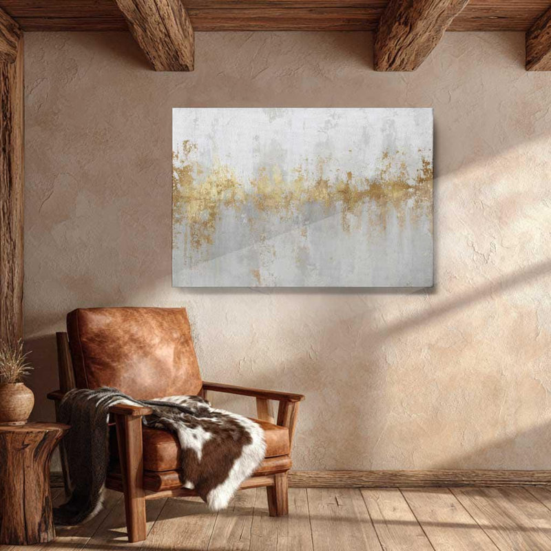 Toile abstraite blanche et dorée, art mural texturé gris - impression de décor moderne glam, peinture industrielle de luxe pour le salon
