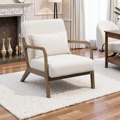 Chaise d'appoint Mid-Century moderne avec structure en bois, chaises de salon rembourrées avec coussin de taille, fauteuil de lecture pour véranda de chambre à coucher