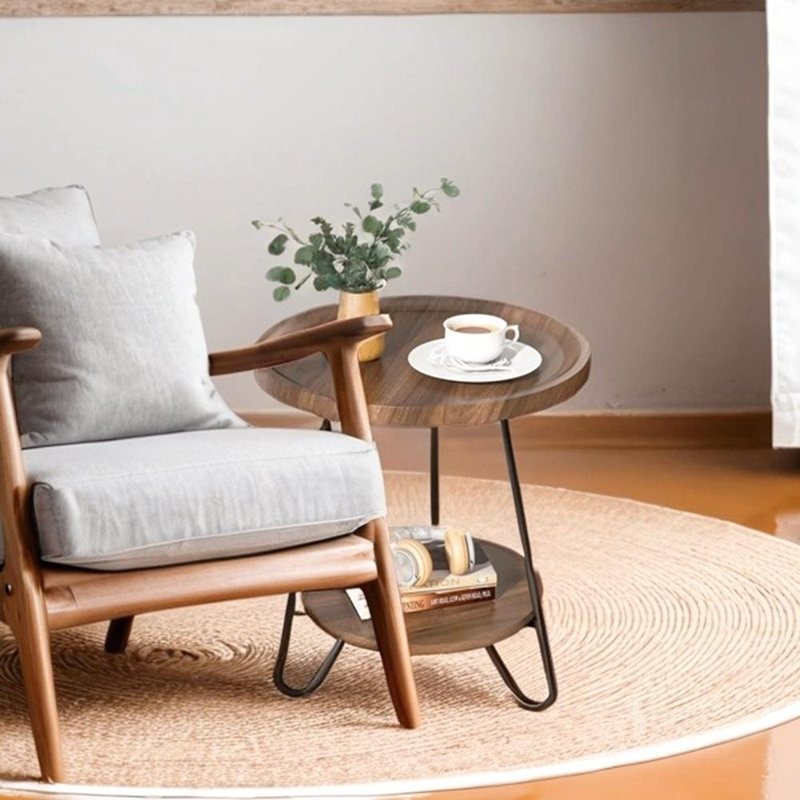 Table de bout ronde à 2 niveaux avec pieds en métal, petite table d'appoint et table de chevet pour le salon et la chambre à coucher