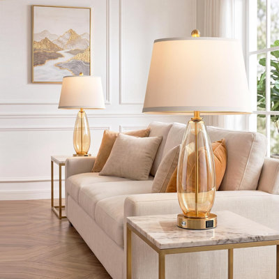 27in Glass Table Lamps for Living Room, Touch Dimming Lamps Set of 2 Gradient Brown