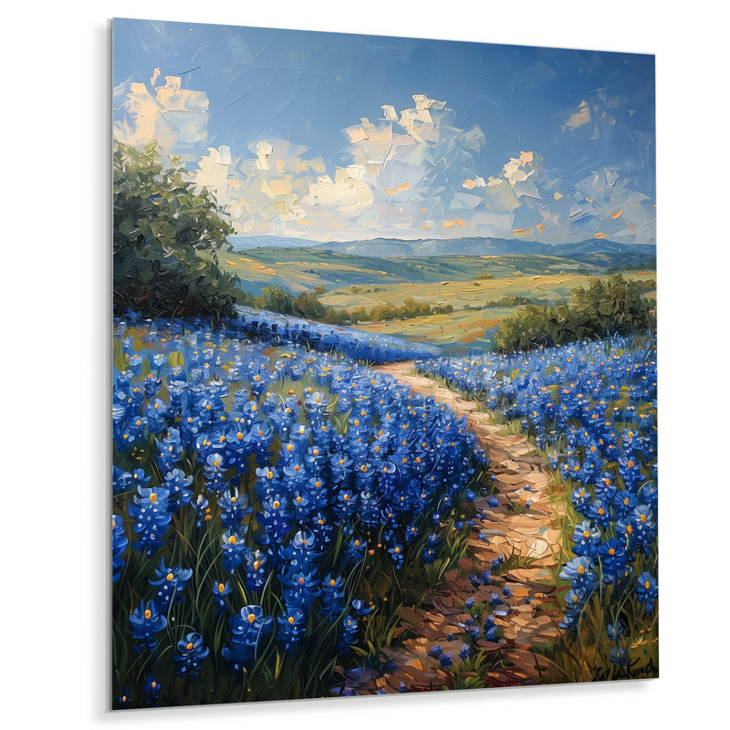 «Summer Morning Magic Blue Bonnets Fields I - Blue Bonnets», reproduction d'art murale, Métal métal
