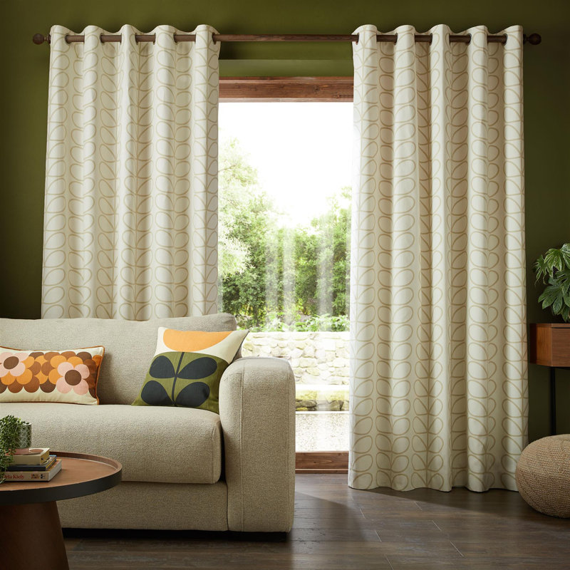 Orla Kiely Linear Stem Eyelet Curtains Cream 66x72", Beige, 90cm Width x 90cm Drop