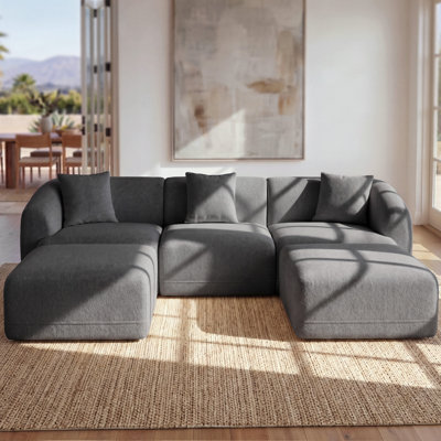112" Sectional Couches For Living Room, Convertible U-shape Boneless Couch With Movable 2 Ottomans, 3 Seater Cloud Couch, Deep Comfy Sleeper Sofa Bed Floor Couch, Grey