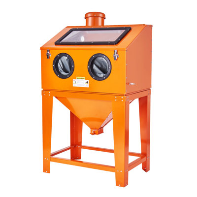90 Gallon Sandblasting Cabinet with Stand, Heavy Duty Metal Blaster with 1.8 Gallon Dust Collector, 40-120 PSI Operating Range, Includes Blasting Gun and 4 Nozzles for Rust and Paint Removal