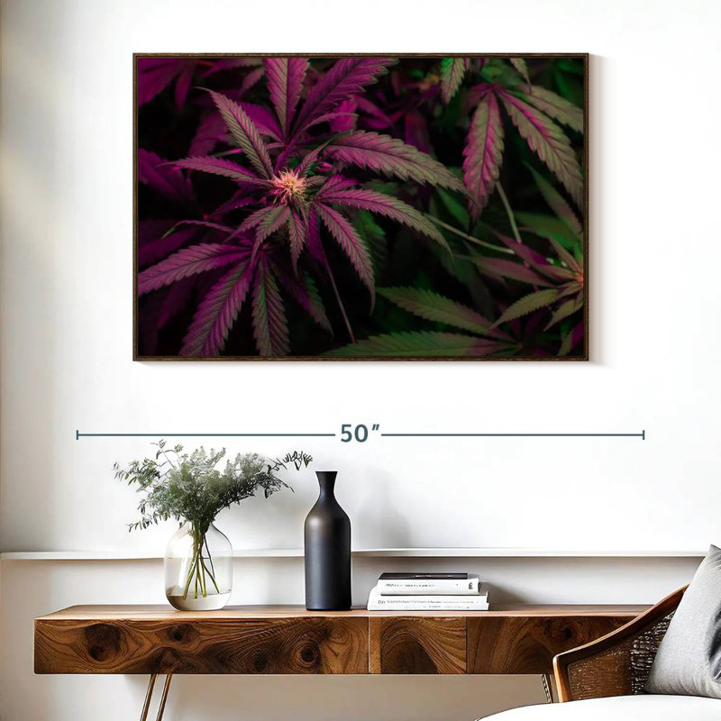 Lavande, marijuana, Cadre flottant en noyer, 40 po x 27 po