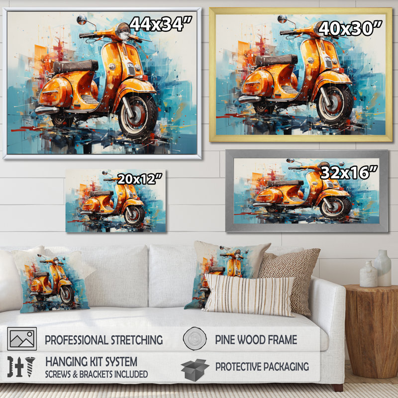 Scooter City Rides IV - Transport, reproduction d'art mural, Cadre simple argenté, H 34 po x l 44 po x P 1,5 po