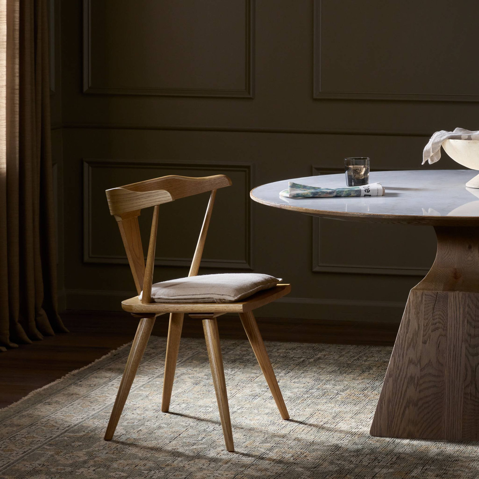 Lodi Dining Chair With Cushion, Black Oak, Lavon Flint