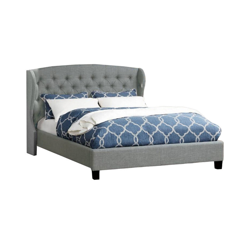 Lit plateforme tapissier touffeté, Gris, Grand