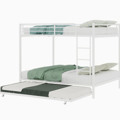 Square Tube Iron Bunk Bed With Trundle, Practical For Upper Climbing, Efficient Vertical Space Utilization, Suitable Different Ages Bed, Use Of Space, All