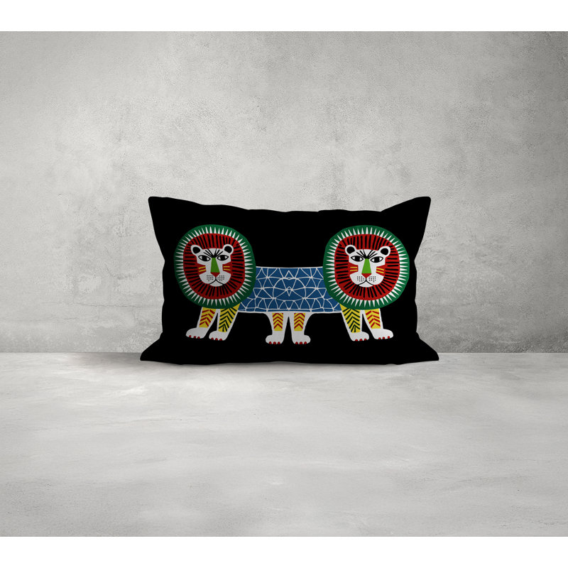 Angry Lion Folksy Rectangle Throw Pillow