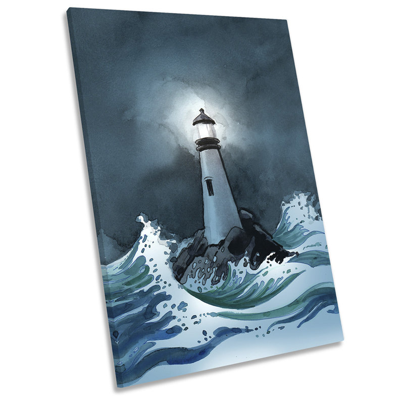 Seascape Lighthouse Stormy Picture Blue - Wrapped Canvas Art Prints, 45.7" H x 30.5" W x 2" D