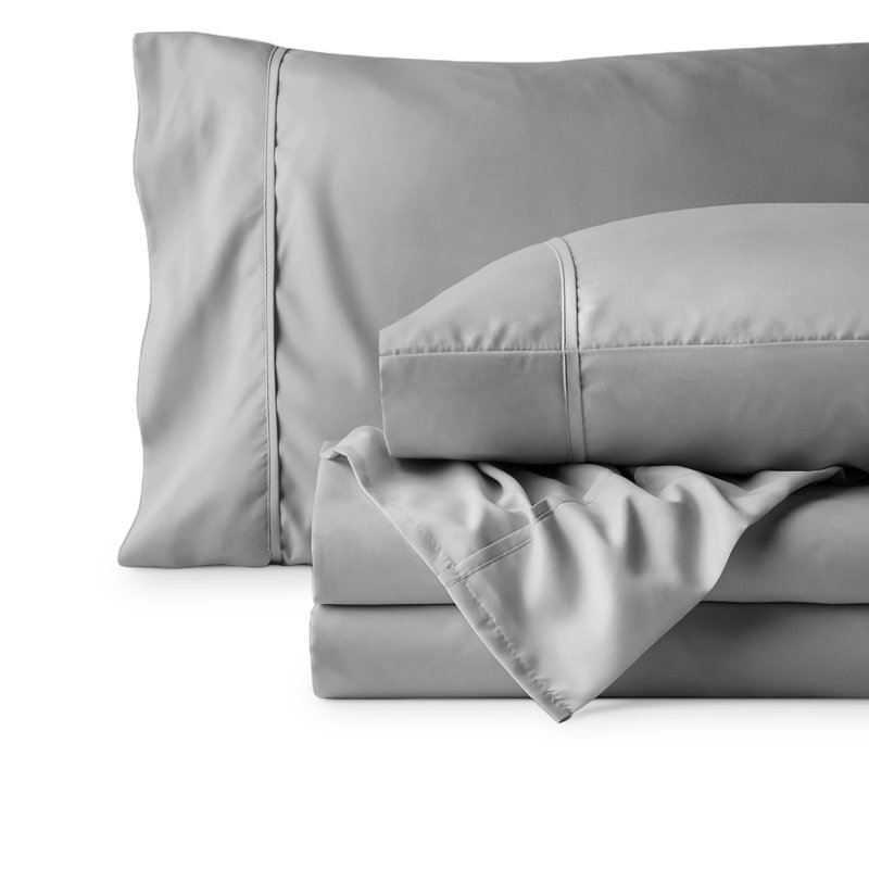 Ensemble de draps en microfibre 22 po, Gris clair, Ensemble de draps pour lit double avec 2 taies d'o