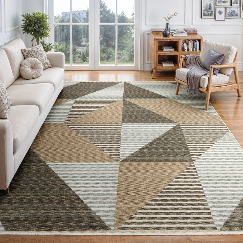 Eidan Industrial Geometric Blocks Beige/ Grey Area Rug, Rectangle 5'3" x 7'9"