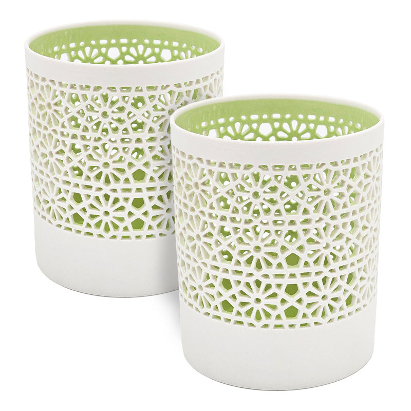 Bougeoirs en céramique - ensemble de 2, Blanc / vert