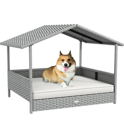 Niche pour chien avec auvent pour l'extérieur - lit blanc crème, pe