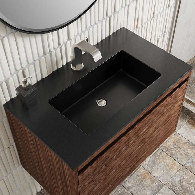 Mantova 31.5'' W Single Vanity, Charcoal Black, Mid Century Walnut, 31.5'' W