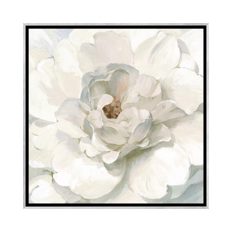 Neutre pivoine par Danhui Nai - impression, Pas de tapis, H 26 po x l 26 po x P 1,5 po, Toile avec cadre argenté