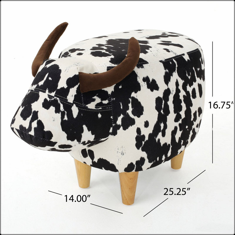 Charmant repose-pieds en forme de vache, tabouret d'appoint moderne avec des cornes de velours et des pieds en bouleau pour une décoration polyvalente