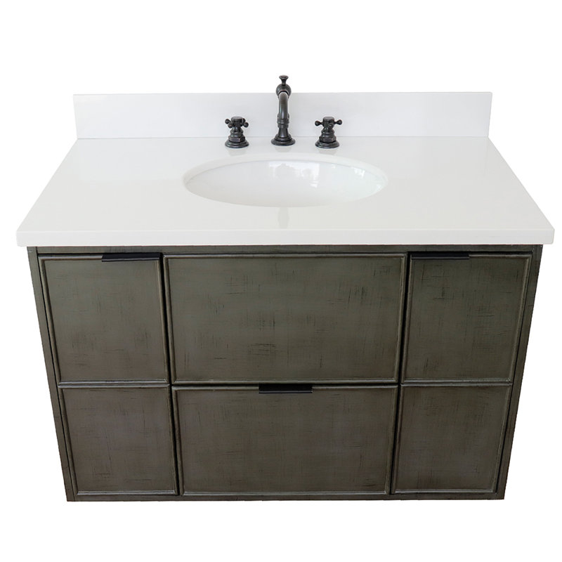 37'' Single Bathroom Vanity with Top, White Quartz