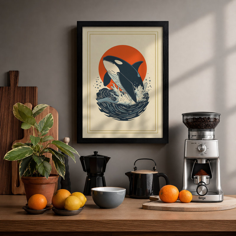 Breaching Orca Coastal - Framed Print, A1 - 84.1 x 59.4 cm, Black
