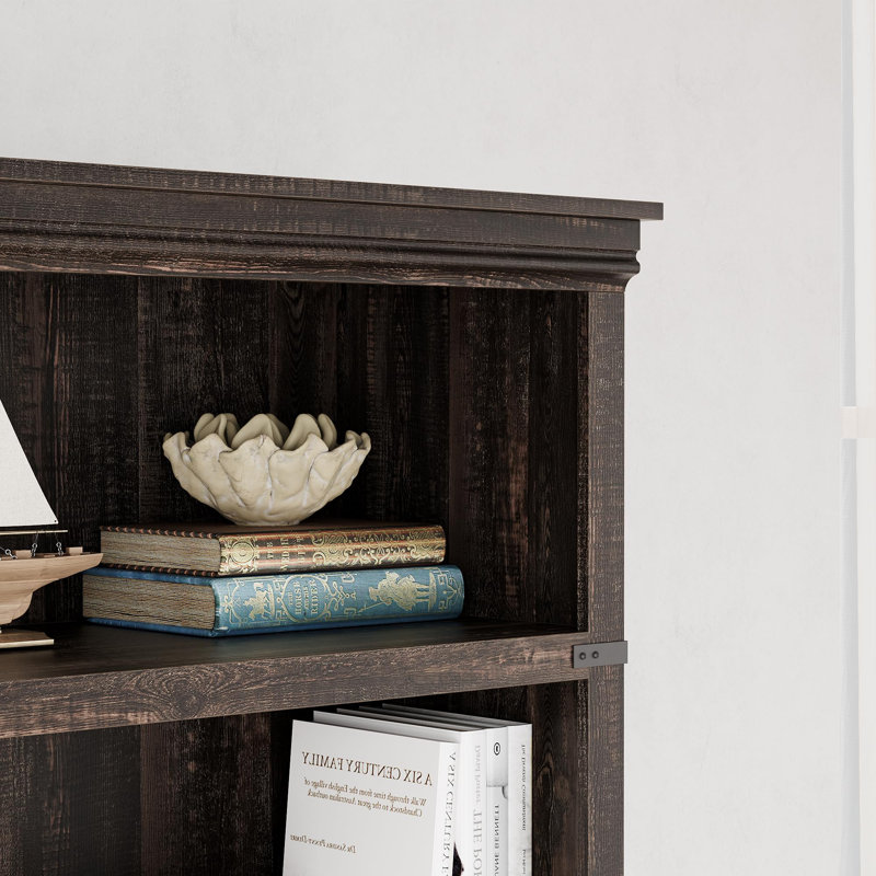 5 Tier Bookcase, Farmhouse Book Shelf with Storage, Tall Book Case Wooden 5 Shelf Bookcase, Dark Oak