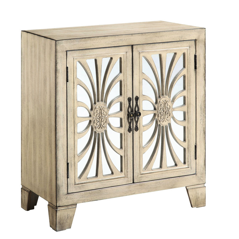 Console rectangulaire à portes en miroir en blanc antique pour une finition beauté intérieure
