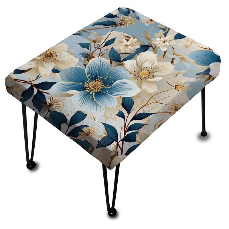 White And Blue Blossoms Floral Pattern - Floral Rectangle Ottoman