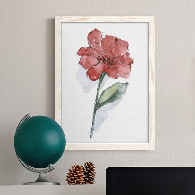 Watercolor Floral Contour IV - Peinture sur toile encadrée, H 31 po x l 44 po x P 1 po, Cadre blanc