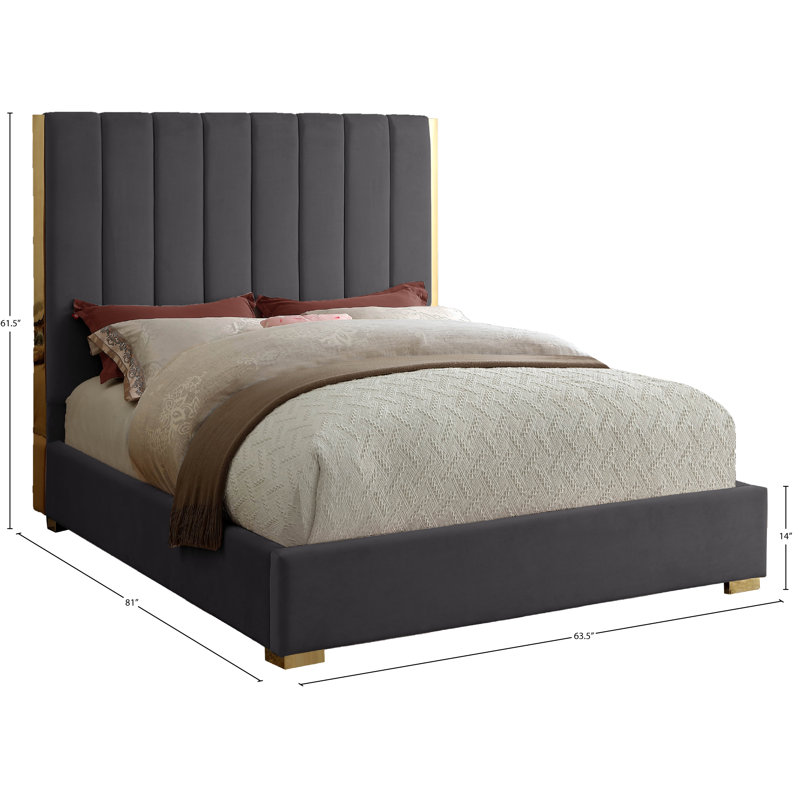 Aeliana Upholstered Panel Bed, Grey Velvet, Full