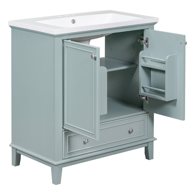 Lexcee 30'' Single Bathroom Vanity with Ceramic Top, Free Standing Wooden Bathroom Cabinet with 1 Drawers & 2 Soft-Closing Doors