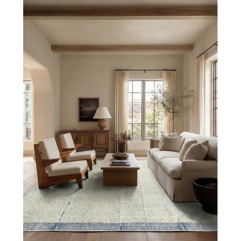Higher Ground​ Mazie HRG01 Handwoven Moroccan Ivory/Blue Area Rug, Rectangle 10' x 14'