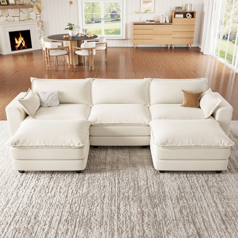 U Shape Sectional Sofa With Ottoman, Modular Sectional Couches For Living  Room, Beige, Beige Chenille