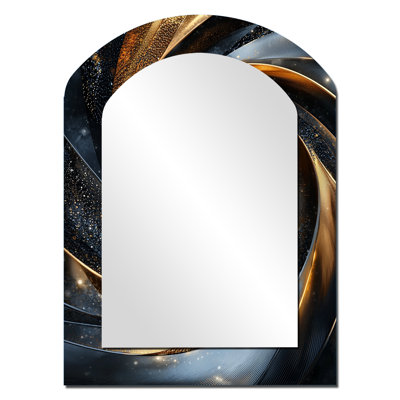 Abstract Spirals In Gold And Black Tones II - Gold Modern Arch Wall Mirror