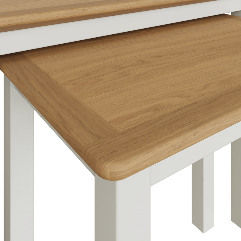 Daris Nest Of 2 Side End Tables. Solid Oak. Fully Assembled., Off White