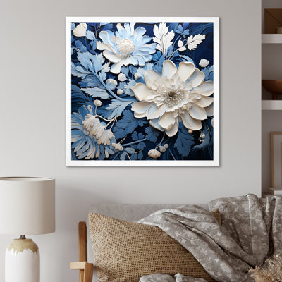 Watercolor Blue And White Seasonal Flowers III - Flowers Canvas Print Wall Art