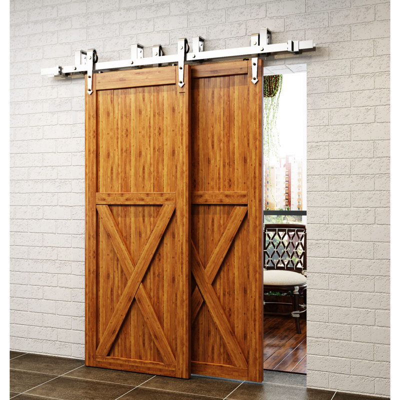 Brushed Nickel Arrow Design Double Track Bypass Two Door Hardware Kit （Door Not Included）, 48 in.