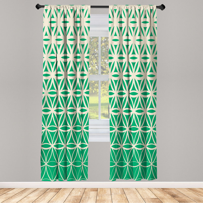 Microfiber Floral Semi-Sheer Rod Pocket Curtain Panels, 28" W x 95" L, White/Seafoam