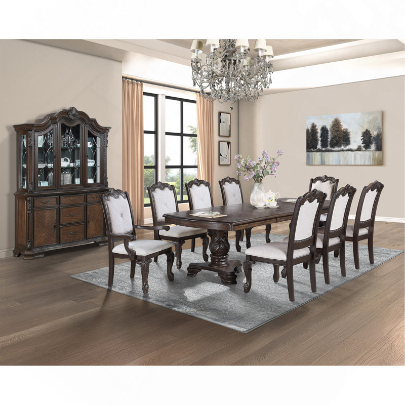 Ensemble de salle à manger 9 pièces, rectangulaire, extensible, en bois brun, meubles de salle à manger