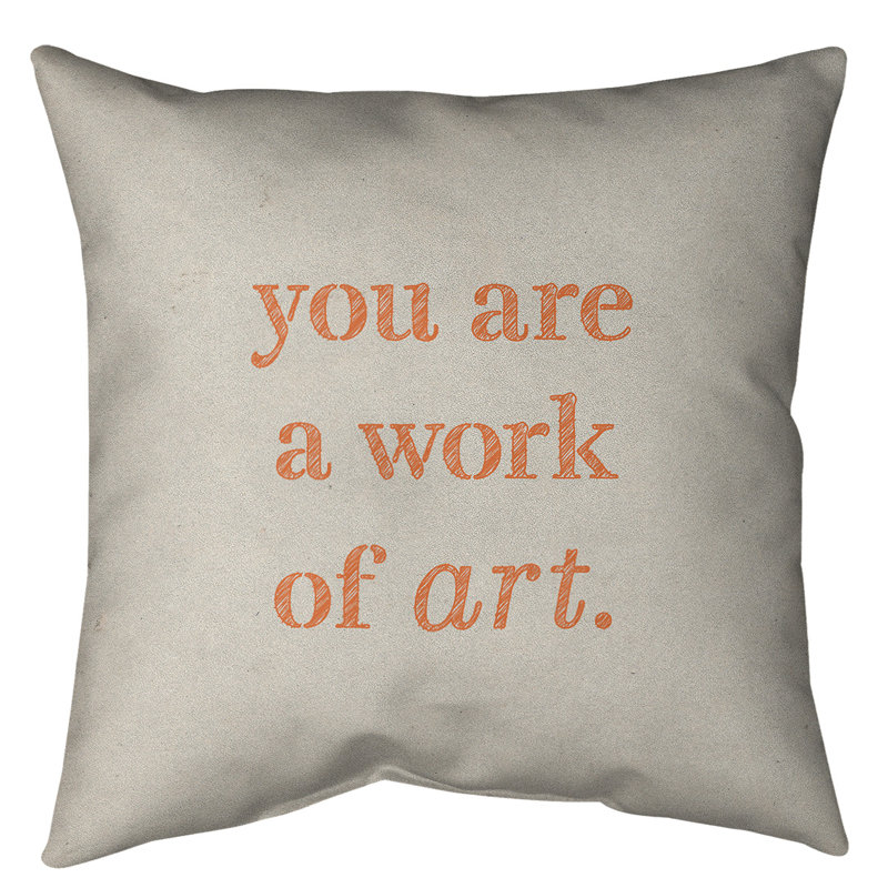 Oreiller de plancher Work of Art, 28 po x 28 po, Blanc / orange