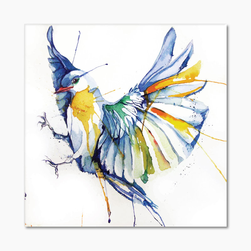Oiseau coloré - décoration murale traditionnelle en toile, H 16 po x l 16 po x P 1 po, Toile tendue