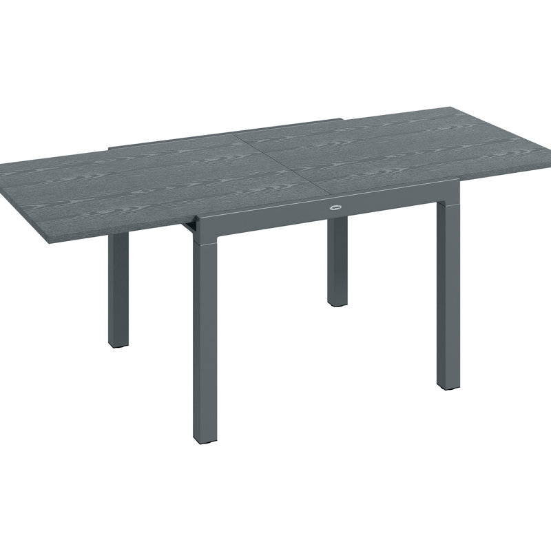 41" - 83" Extendable Outdoor Dining Table, Dark Gray, Aluminum Frame With Wood Effect Steel Top For 6 8 Seats Expandable Patio 83", Gray Shade, Build And Wood-Like